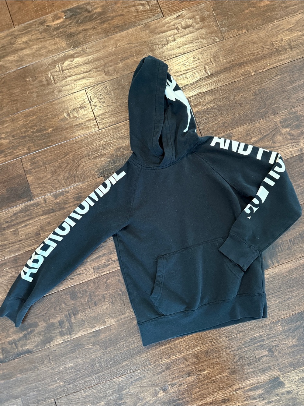Abercrombie & Fitch Black Crewneck Hoodie with White Logo Sleeves